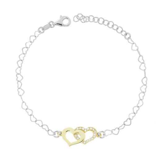 Armband Kette Herzen und weiße Cubic Zirconia in Silber 925 galvanisch Rhodium und Gold - MeinSchmuckShop