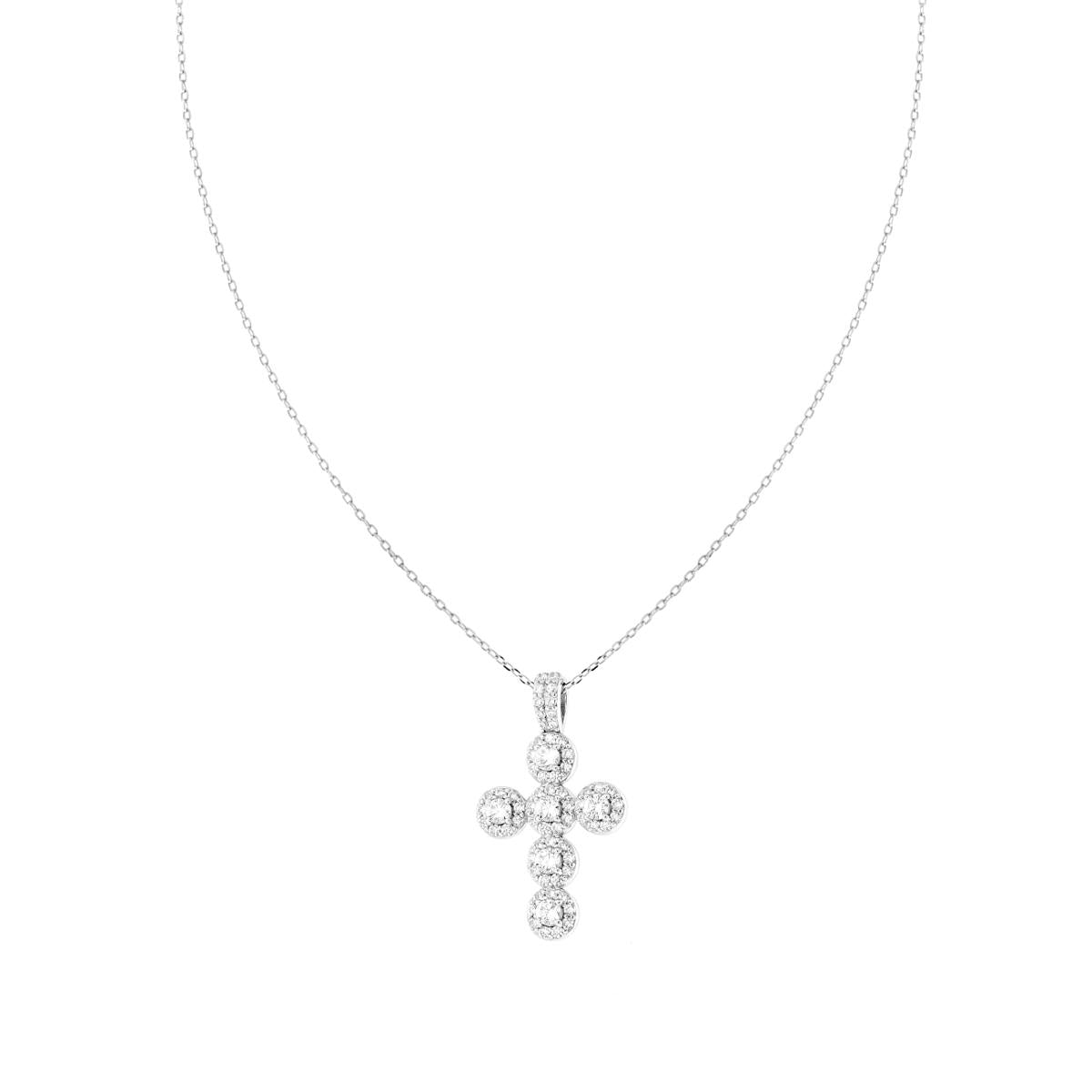 Halskette: Forzatina-Kette, diamantierte, mit Kreuz und weißen kubischen Zirkonien, aus 925er Silber, rhodiniert galvanisch. - MeinSchmuckShop