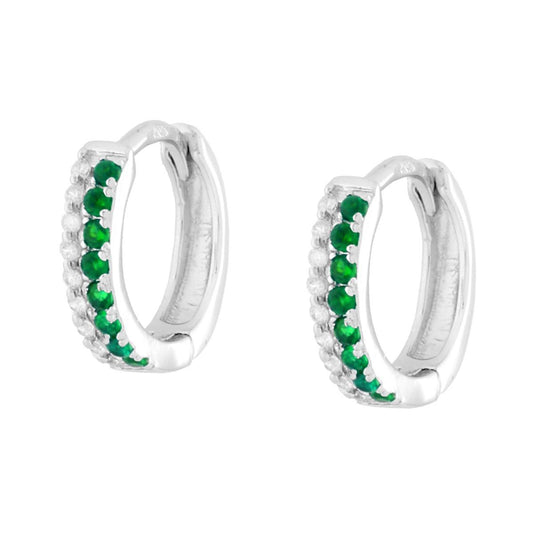 Ohrstecker Kreisform mit Klappverschluss, Cubic Zirconia grün-emerald und weiß, in 925er Silber rhodiniert. - MeinSchmuckShop