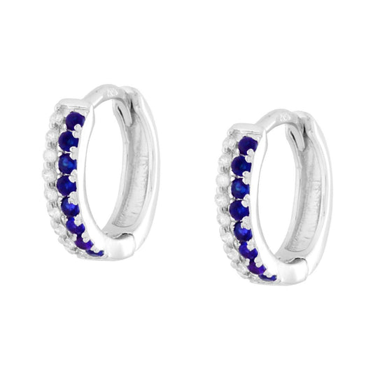 Ohrringe mit Schnappverschluss in Kreisform, mit blauen Saphirfarbigen Cubic Zirconia und weißen Cubic Zirconia, aus 925er Silber rhodiniert - MeinSchmuckShop