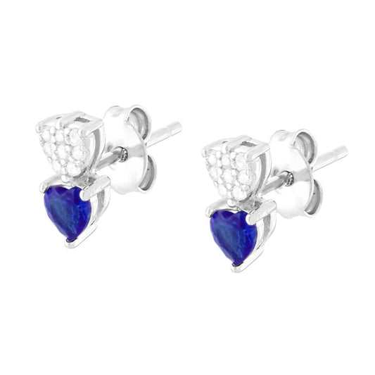 Ohrringe mit blauen Saphirherzchen und weißen Cubic Zirconia in rhodiniertem 925er Silber - MeinSchmuckShop