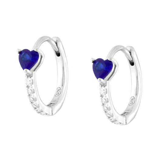 Ohrringe mit Klappverschluss, blaues Herz-Saphir und weiße Cubic-Zirkonien, aus 925er Silber rhodiniert - MeinSchmuckShop