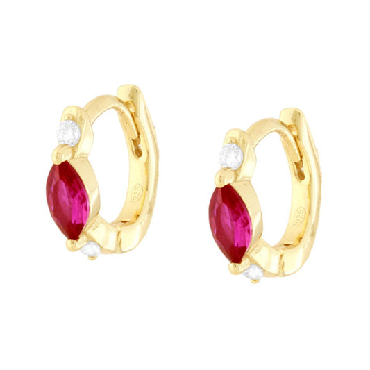 Ohrstecker Creolen mit Schnappverschluss, Marquise-Rubinrot und weiße Cubic Zirconia, aus 925er Silber, goldplattiert - MeinSchmuckShop