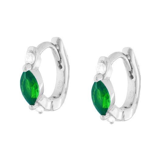 Ohrringe mit Schnappverschluss aus Kreisform, mit smaragdgrünen Markiesen-Steinen und weißen Cubic Zirconia, aus 925er Sterling Silber rhodiniert - MeinSchmuckShop