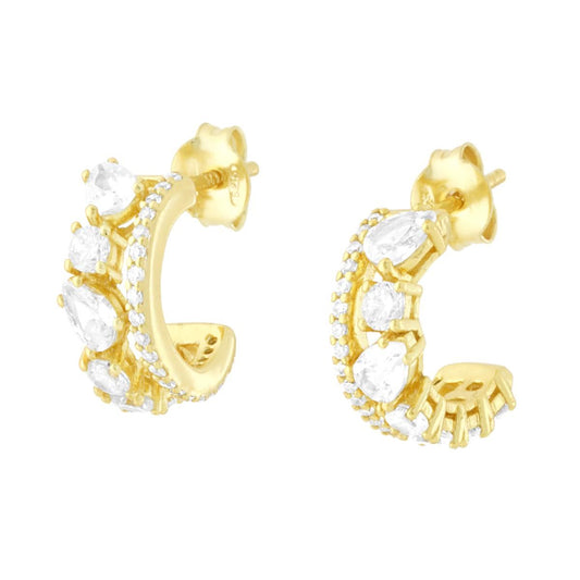 Doppelring-Ohrringe mit weißen Cubic Zirconia aus 925er Silber, goldgalvanisiert. - MeinSchmuckShop