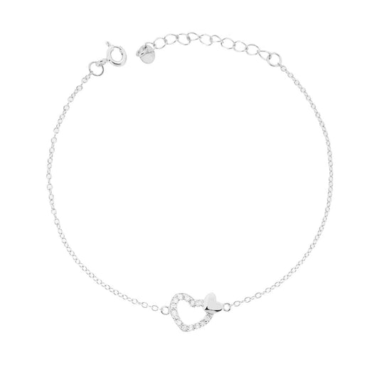 Armband, Forzatina-Kette, mit Herzen und weißen Cubic Zirconia, aus Silber 925, rhodiniert - MeinSchmuckShop