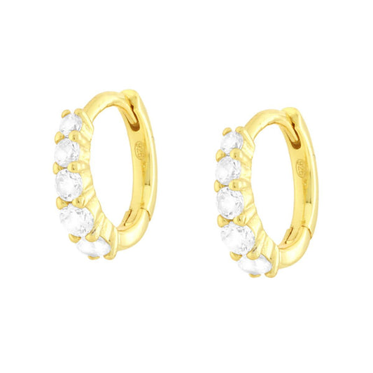 Ohrringe Creolen mit Klappverschluss, mit weißen Cubic Zirconia, Silber 925, vergoldet - MeinSchmuckShop