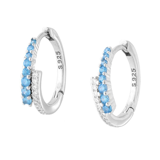 Ohrstecker: Kreiskomplett Schnappverschluss mit Cubic Zirconia, Aquamarin und Weiß, in 925er Silber rhodiniert - MeinSchmuckShop