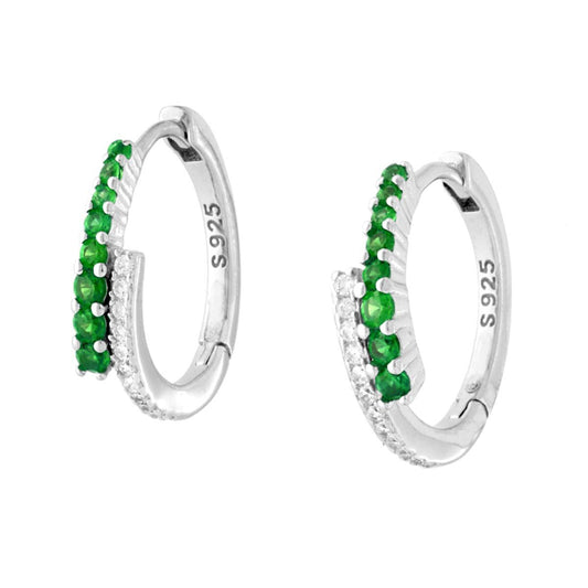 Ohrringe aus Kreisform mit Klappverschluss, mit Cubic Zirconia in Grün, Smaragdgrün und Weiß, aus 925er Silber rhodiniert. - MeinSchmuckShop