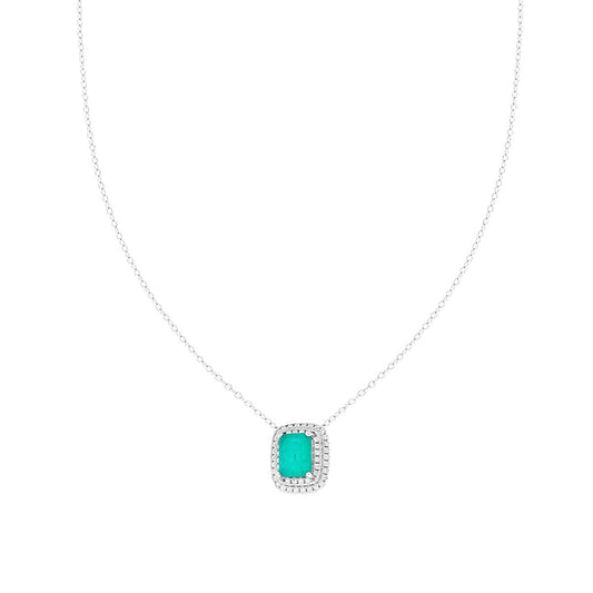 Halskette, diamantenbesetzte Kette mit rechteckigem Paraiba-Turmalin, von weißen Cubic-Zirkonien umgeben, aus 925er Silber rhodiniert galvanisch. - MeinSchmuckShop