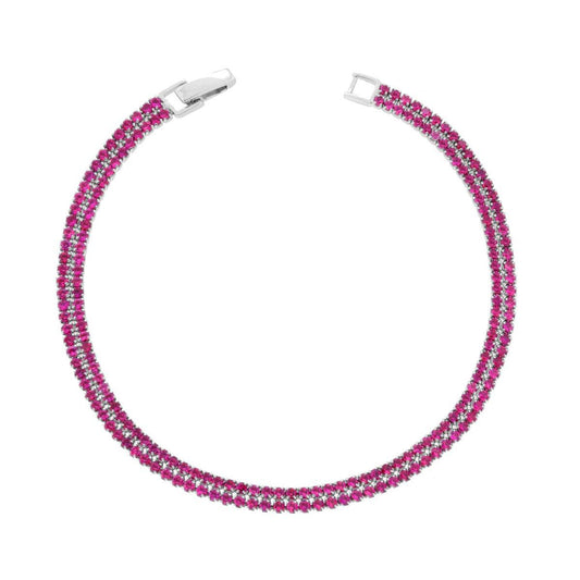 Zweifädiges Tennisarmband mit rubinrotem Cubic Zirconia aus Silber 925, galvanisch rhodiniert - MeinSchmuckShop