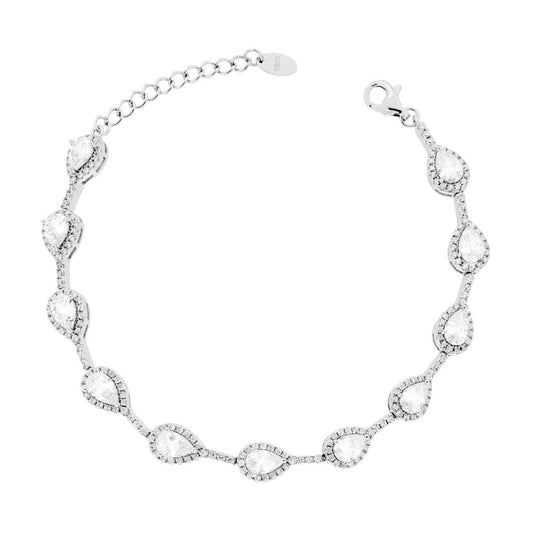 Tennisarmband Tropfenform mit weißen Cubic Zirconia aus 925er Silber, rhodiniert galvanisch - MeinSchmuckShop