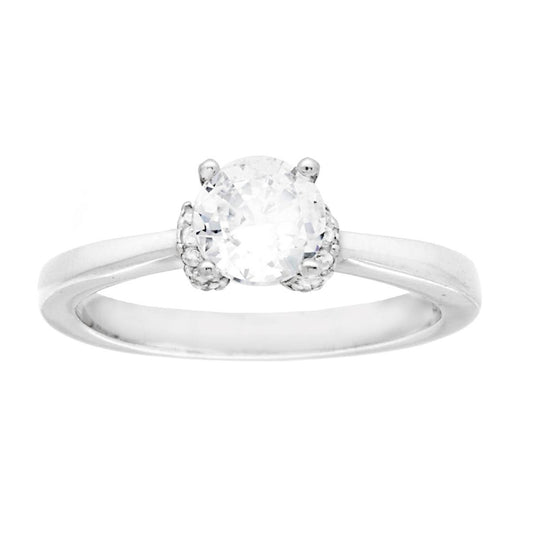 Solitärring mit weißem Cubic Zirconia, Ø 6 mm, aus 925er Silber rhodiniert. - MeinSchmuckShop