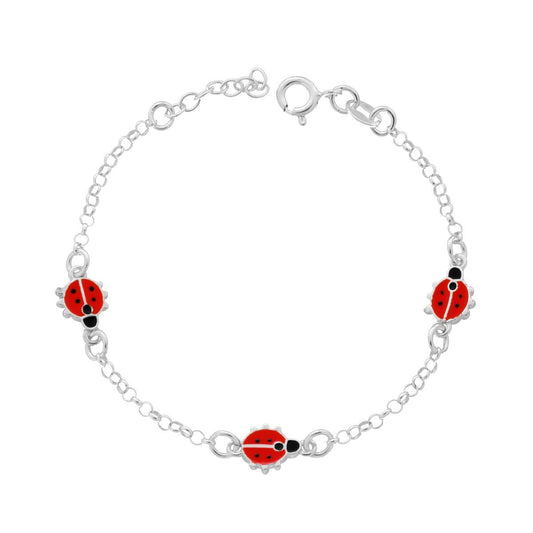 Armband für Jungen und Mädchen mit Rolo-Kette, Marienkäfer, rote Emaille, Silber 925 - MeinSchmuckShop