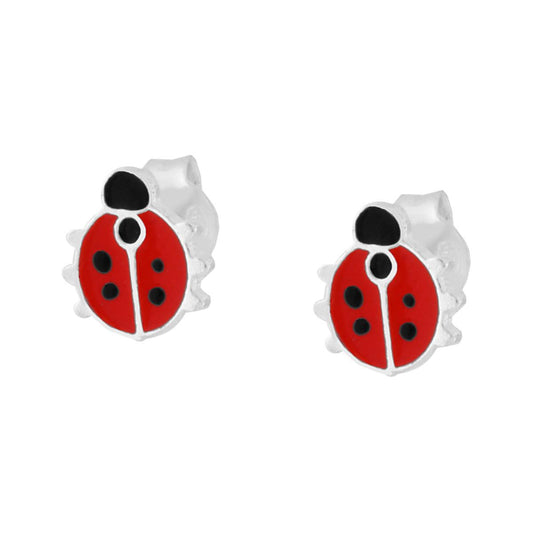 Ohrringe für Mädchen, Marienkäfer, rote Emaille, Silber 925 - MeinSchmuckShop