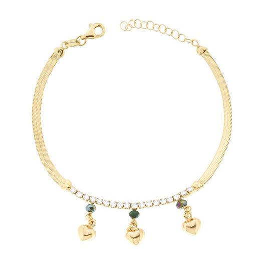 Magik-Kettenarmband mit Tennis-Cubic-Zirconia in Weiß und gewölbten Herzen als Anhänger, aus 925er Silber galvanisch vergoldet. - MeinSchmuckShop