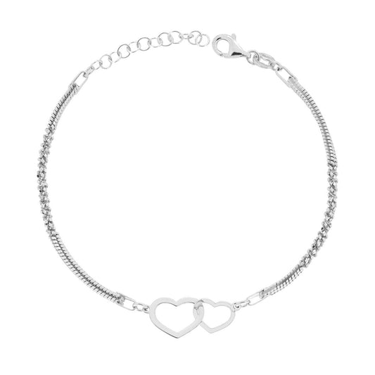 Armband mit gequetschter Kette und Scheibe mit Herzen aus Silber 925, rhodiniert galvanisch. - MeinSchmuckShop