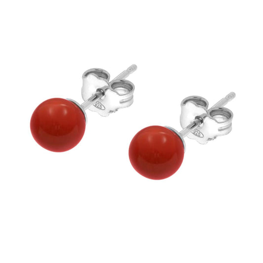 Ohrringe Perle 6 mm Koralle in Silber 925 Rhodium-Galvanik - MeinSchmuckShop