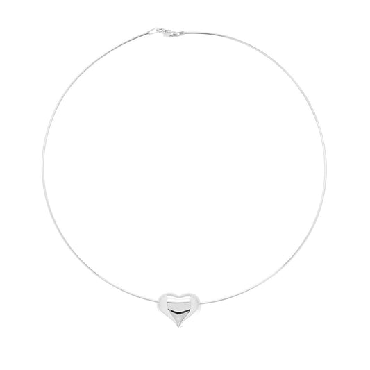 Steife Filigran-Halskette mit Herz, 15×18 mm, bombiert, Silber 925, rhodiniert galvanisch - MeinSchmuckShop