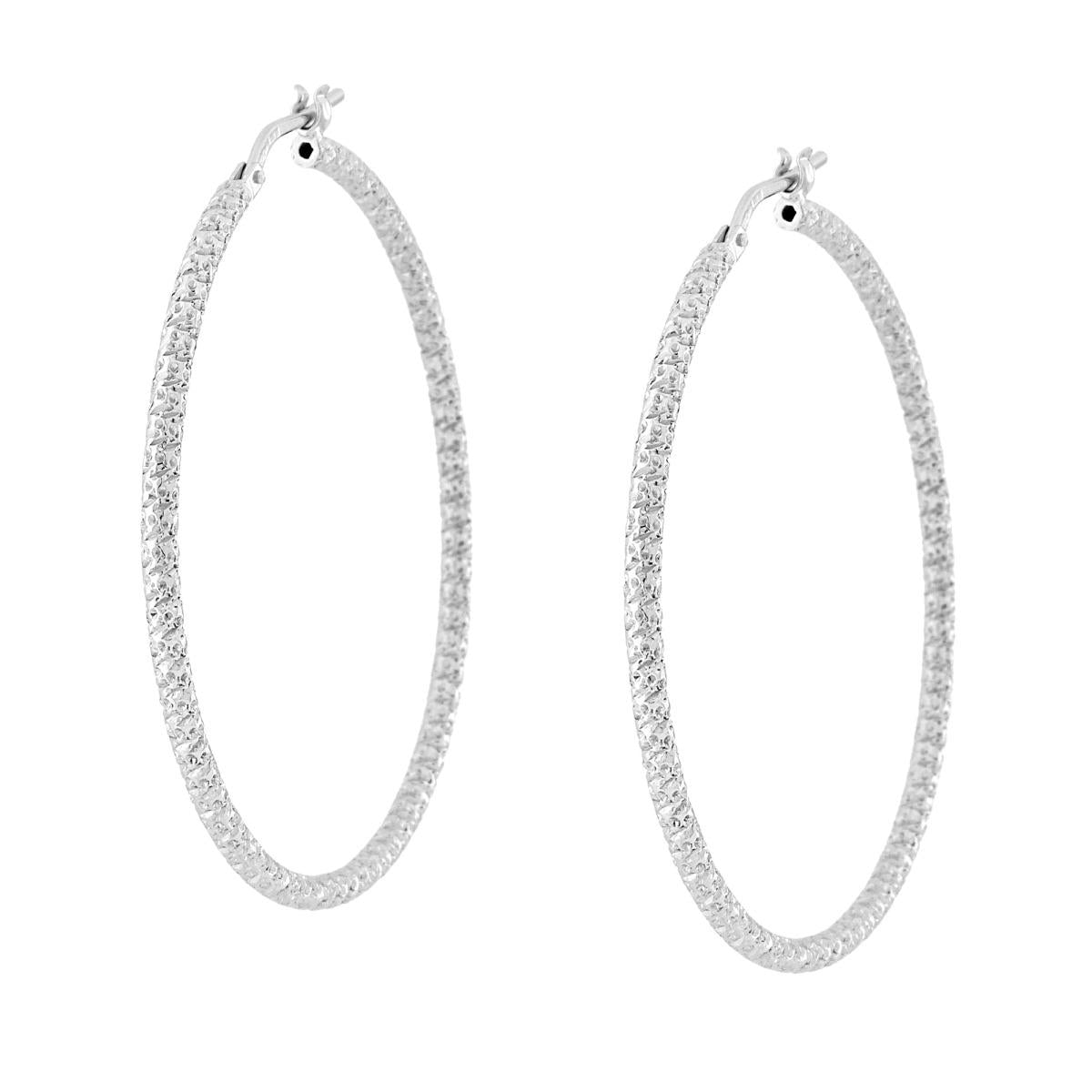 Creolen Kreise diamantiert, gehämmert, Ø 44 mm, Kanalsektion 2 mm, Silber 925, rhodiniert galvanisch - MeinSchmuckShop