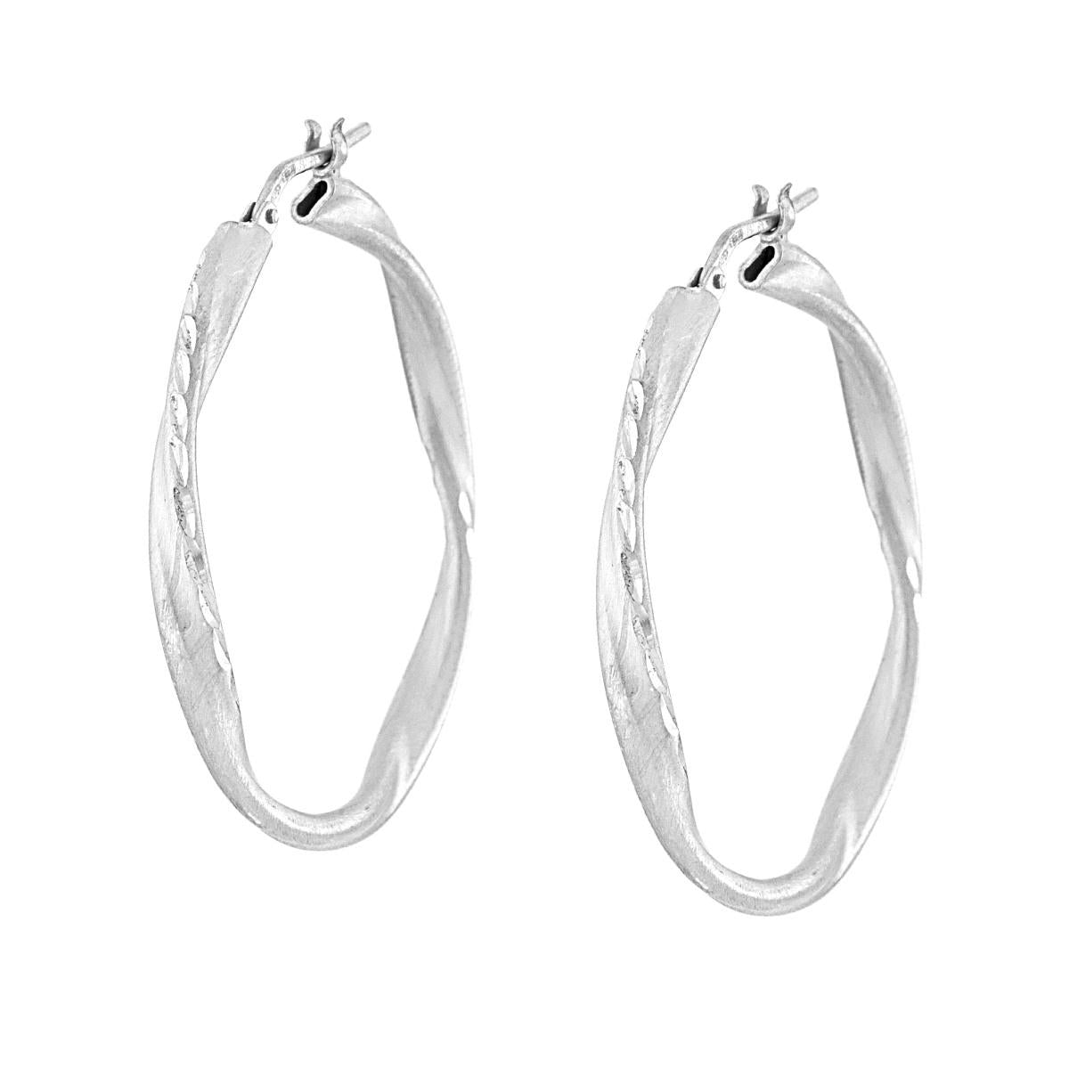 Ohrringe Hoop Torchon diamantiert satinierte Oberfläche Ø 36 mm aus Silber 925, rhodiniert. - MeinSchmuckShop