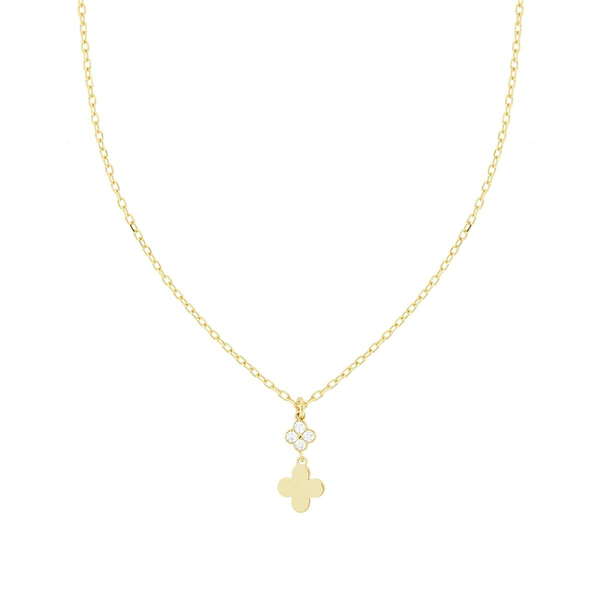 Halskette Forzatina-Kette mit Blumen und weißen Cubic Zirconia, in 925er Silber, goldplatiert. - MeinSchmuckShop