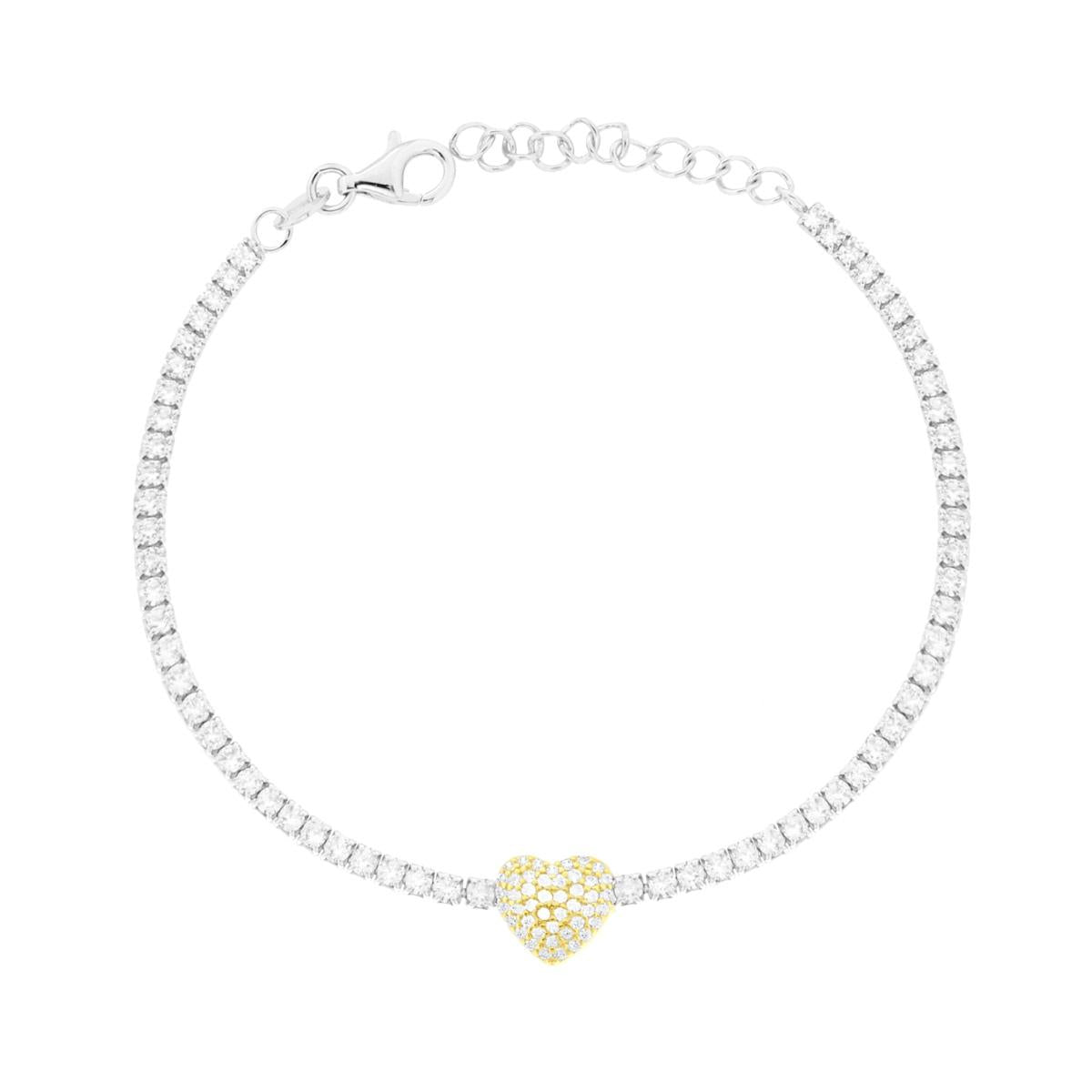 Tennis-Armband mit Herzfassungen und weißen Cubic Zirconia, Silber 925, galvanisiert mit Rhodium und Gold - MeinSchmuckShop