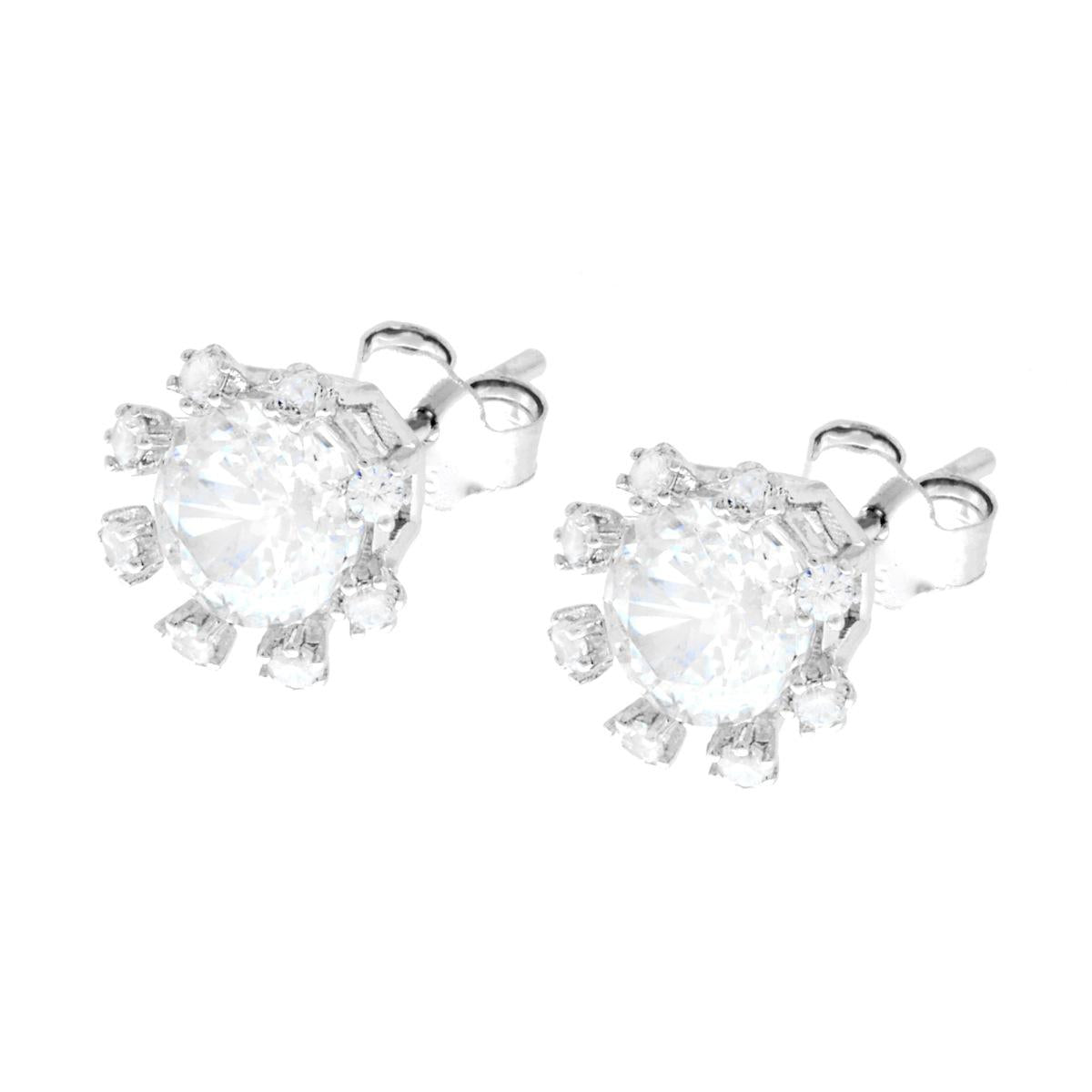 Ohrstecker mit Krappenfassung Fiorite, mit weißen Cubic Zirconia, aus 925er Silber, rhodiumgalvanisiert - MeinSchmuckShop