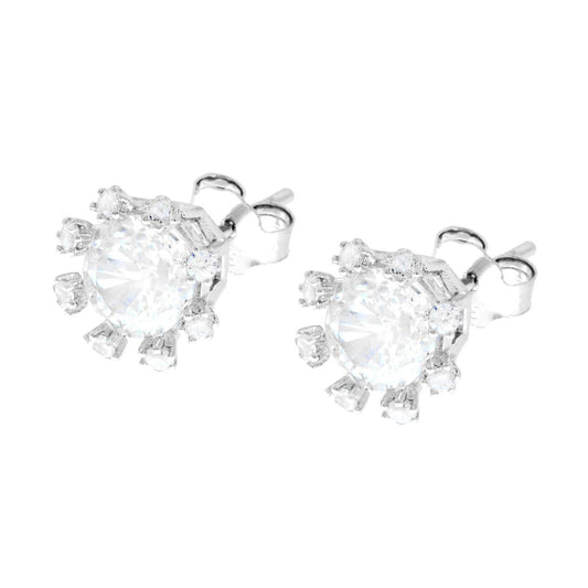 Ohrstecker mit Krappenfassung Fiorite, mit weißen Cubic Zirconia, aus 925er Silber, rhodiumgalvanisiert - MeinSchmuckShop
