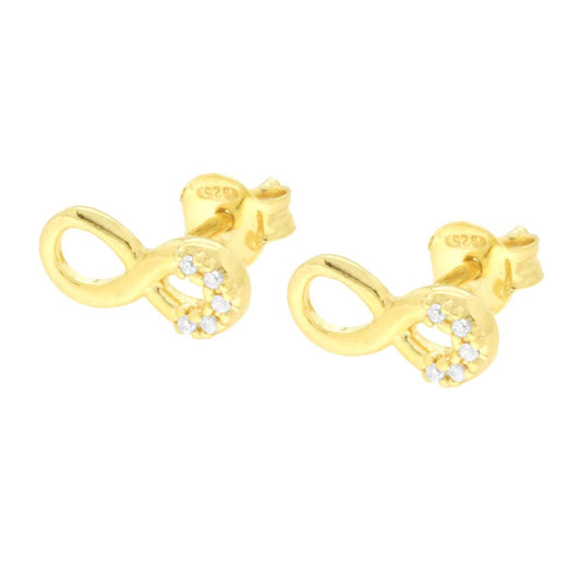 Infinity-Ohrringe mit weißen Cubic Zirconia, aus 925er Silber, goldgalvanisiert - MeinSchmuckShop