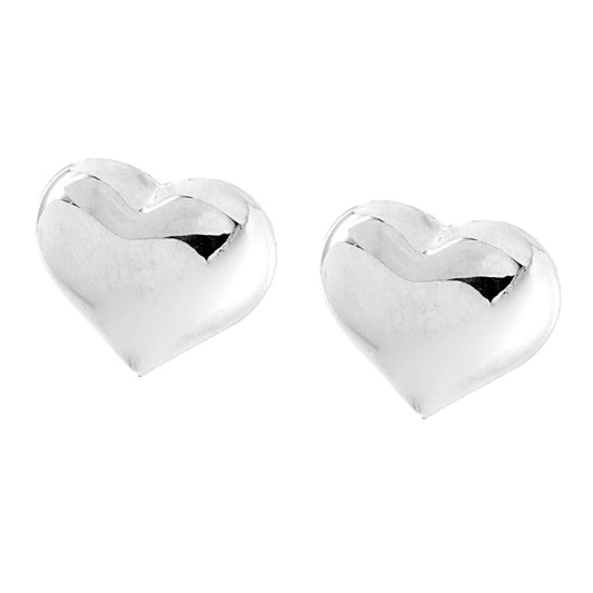 Ohrringe – gewölbtes Herz, 15 mm, rhodiniertes 925er Silber - MeinSchmuckShop