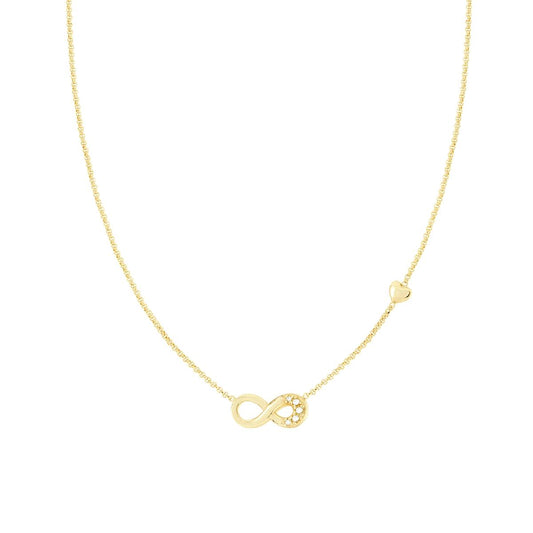 Diamantierte Rolo-Kette mit Herz der Unendlichkeit und weißen Cubic Zirconia aus 925er Silber, galvanisch vergoldet - MeinSchmuckShop