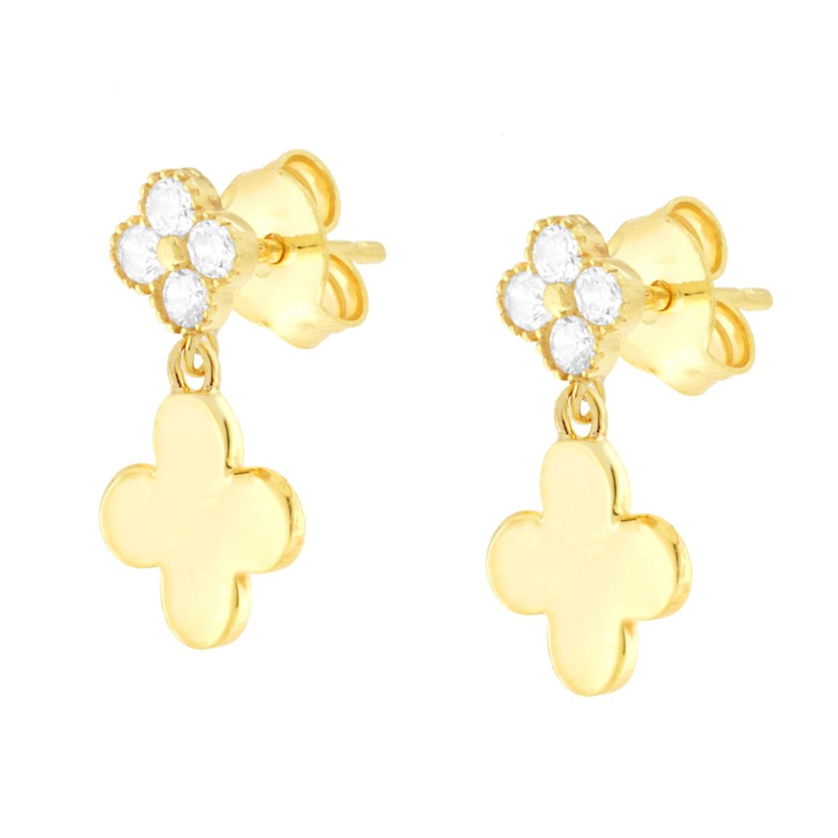 Ohrringe mit Blumenmotiv und weißen Cubic-Zirkonien aus 925er Silber, Goldgalvanik - MeinSchmuckShop