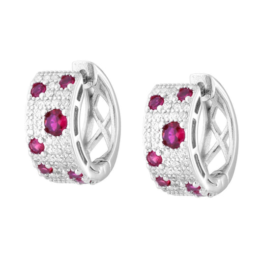 Ohrstecker Kreis-Clip mit weißen und rubinroten Cubic Zirconia aus 925er Silber, rhodiniert - MeinSchmuckShop