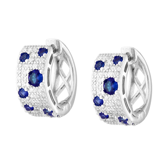 Ohrclip-Kreisel mit weißen Cubic Zirconia und blauem Saphir, Silber 925, rhodiniert - MeinSchmuckShop