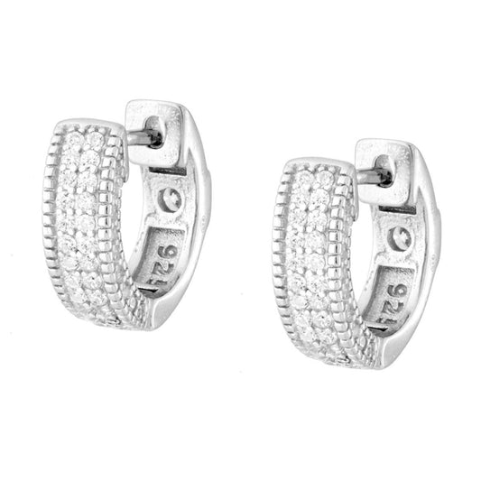 Ohrringe mit Schnappverschluss, kreisförmig, mit weißen Cubic Zirconia, Silber 925, rhodiniert - MeinSchmuckShop