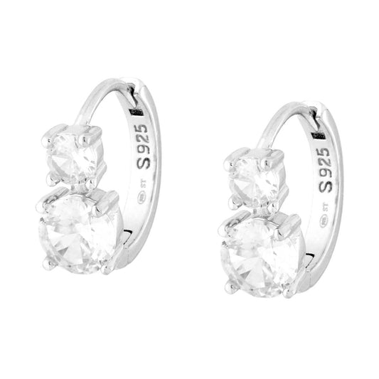 Ohrringe: Kreis-Schnappverschluss mit weißen Cubic Zirconia aus 925er Silber, galvanisch rhodiniert - MeinSchmuckShop