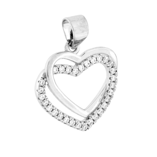 Herzanhänger mit weißen Cubic Zirconia aus Sterlingsilber (925) rhodiniert - MeinSchmuckShop