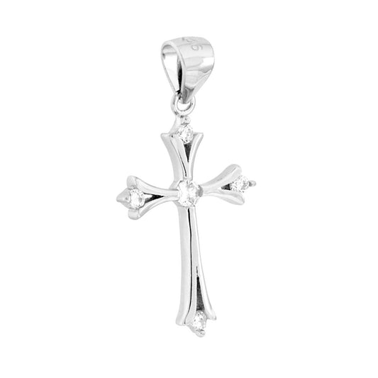 Kreuz mit weißen Cubic Zirconia in 925er Silber rhodiniert - MeinSchmuckShop