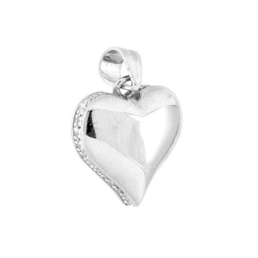 Anhänger Bombé-Herz mit weißen Cubic-Zirkonien aus 925er Silber, rhodiniert. - MeinSchmuckShop