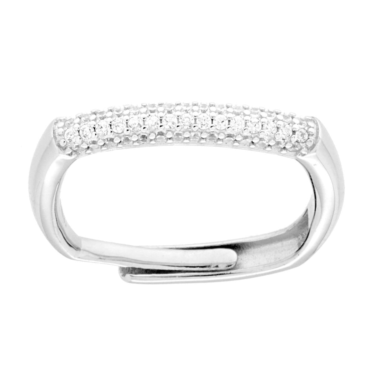 Ring mit quadratischer Veretta und weißen Cubic Zirconia aus 925er Silber, rhodiniert. - MeinSchmuckShop