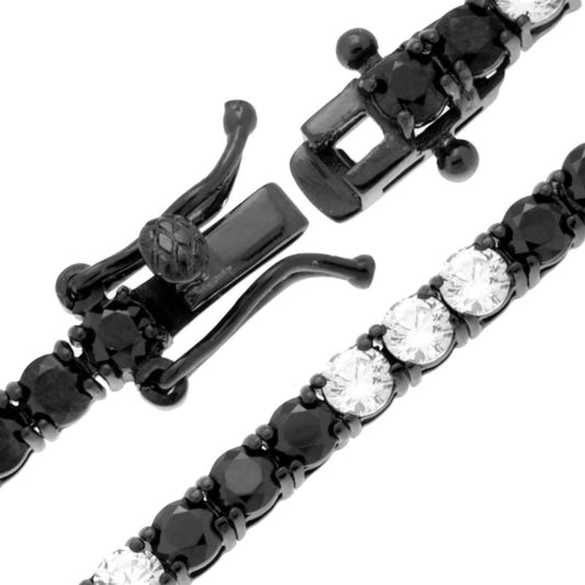 Tennisarmband Griffe 19 cm mit Cubic Zirconia 3 mm abwechselnd Weiß und Schwarz aus Silber 925 Ruthenium-beschichtet - MeinSchmuckShop