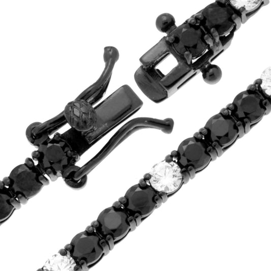 Tennisarmband mit Krappenfassungen, 19 cm, mit Cubic Zirconia 3 mm, abwechselnd weiß und schwarz, aus 925er Silber, ruthenium-beschichtet - MeinSchmuckShop