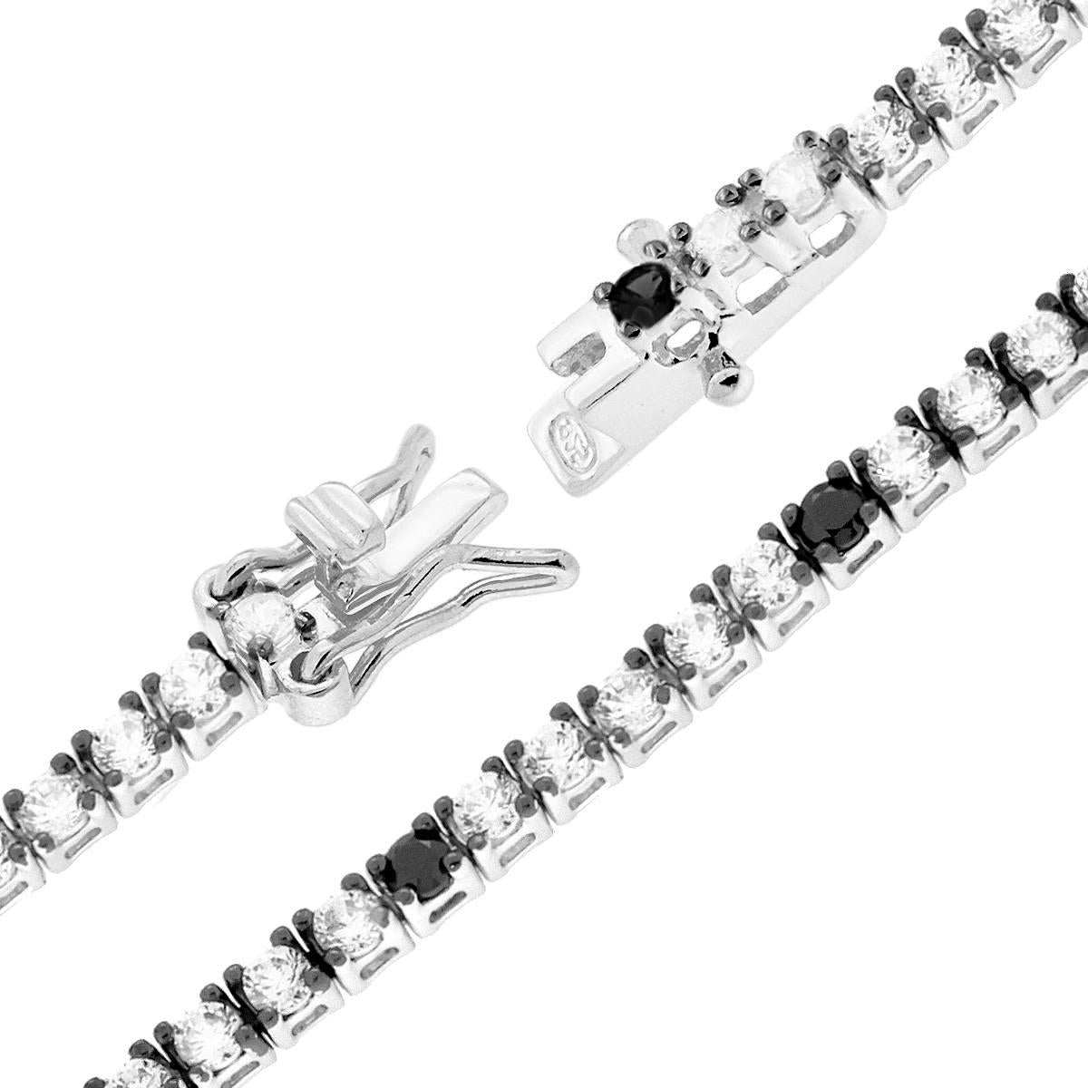Tennisarmband Griffe 18 cm mit Zirkonien 2 mm, Weiß- und Schwarz abwechselnd, Silber 925, Rhodium- und Rutheniumbeschichtung - MeinSchmuckShop