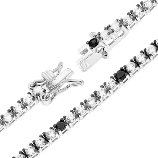 Tennisarmband Griffe 18 cm mit Zirkonien 2 mm, Weiß- und Schwarz abwechselnd, Silber 925, Rhodium- und Rutheniumbeschichtung - MeinSchmuckShop
