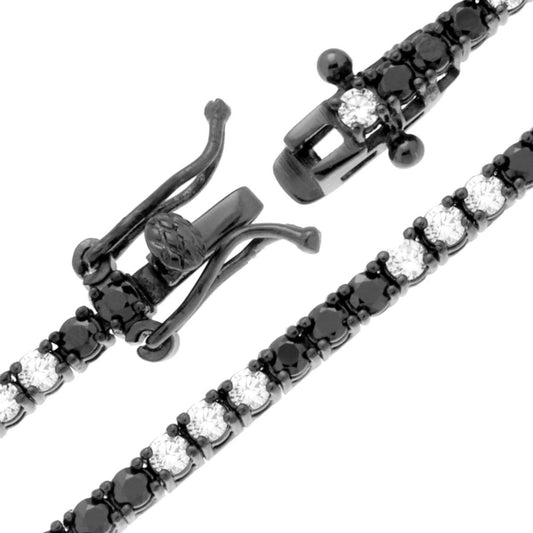 Tennisarmband Griffe 19 cm mit Cubic Zirconia 2 mm abwechselnd Weiß und Schwarz aus Silber 925 galvanisch Ruthenium-beschichtet - MeinSchmuckShop