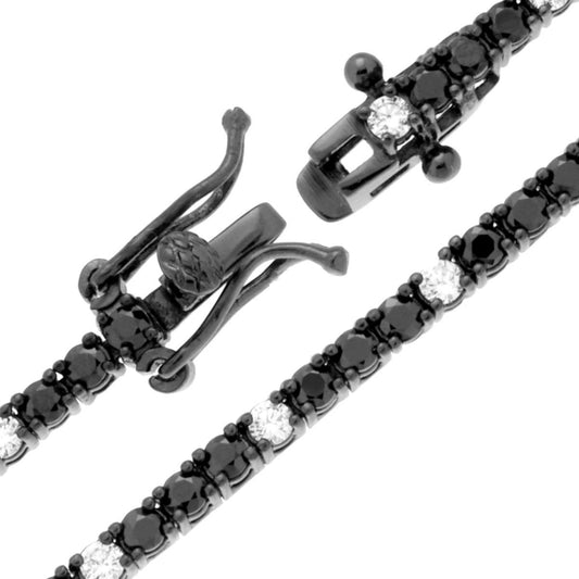 Tennisarmband 20 cm mit Cubic Zirconia 2 mm, abwechselnd weiß und schwarz, aus 925er Silber, ruthenium-beschichtet (galvanisch). - MeinSchmuckShop