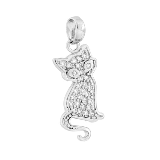 Katzanhänger mit weißen Cubic-Zirconia aus Sterling-Silber 925, rhodiniert - MeinSchmuckShop