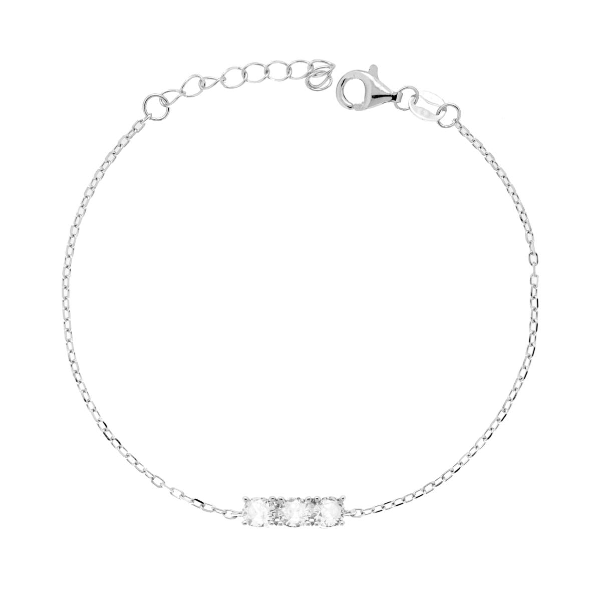 Armband mit Forzatina-Kette, diamantiert, mit Trilogy Cubic Zirconia in Weiß, aus 925er Silber rhodiniert. - MeinSchmuckShop