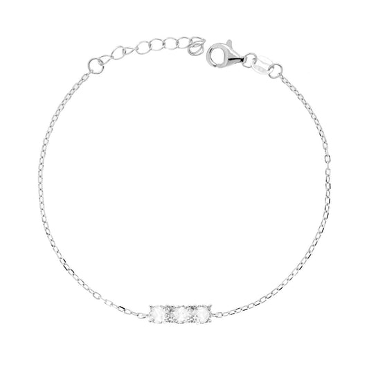 Armband mit Forzatina-Kette, diamantiert, mit Trilogy Cubic Zirconia in Weiß, aus 925er Silber rhodiniert. - MeinSchmuckShop